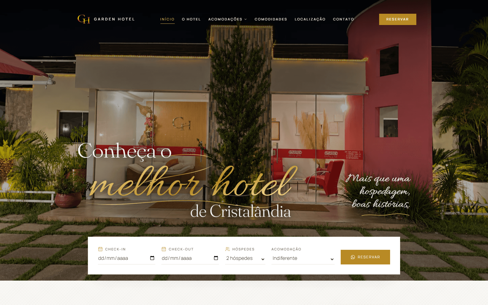 Interface do site Garden Hotel Cristalândia