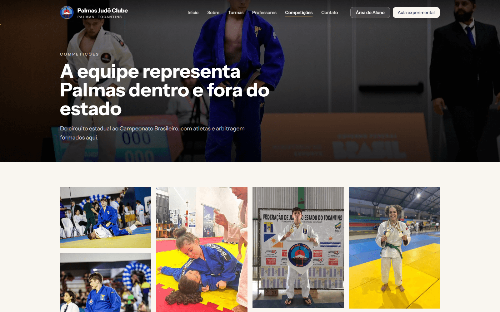 Página Competições do site Palmas Judô Clube